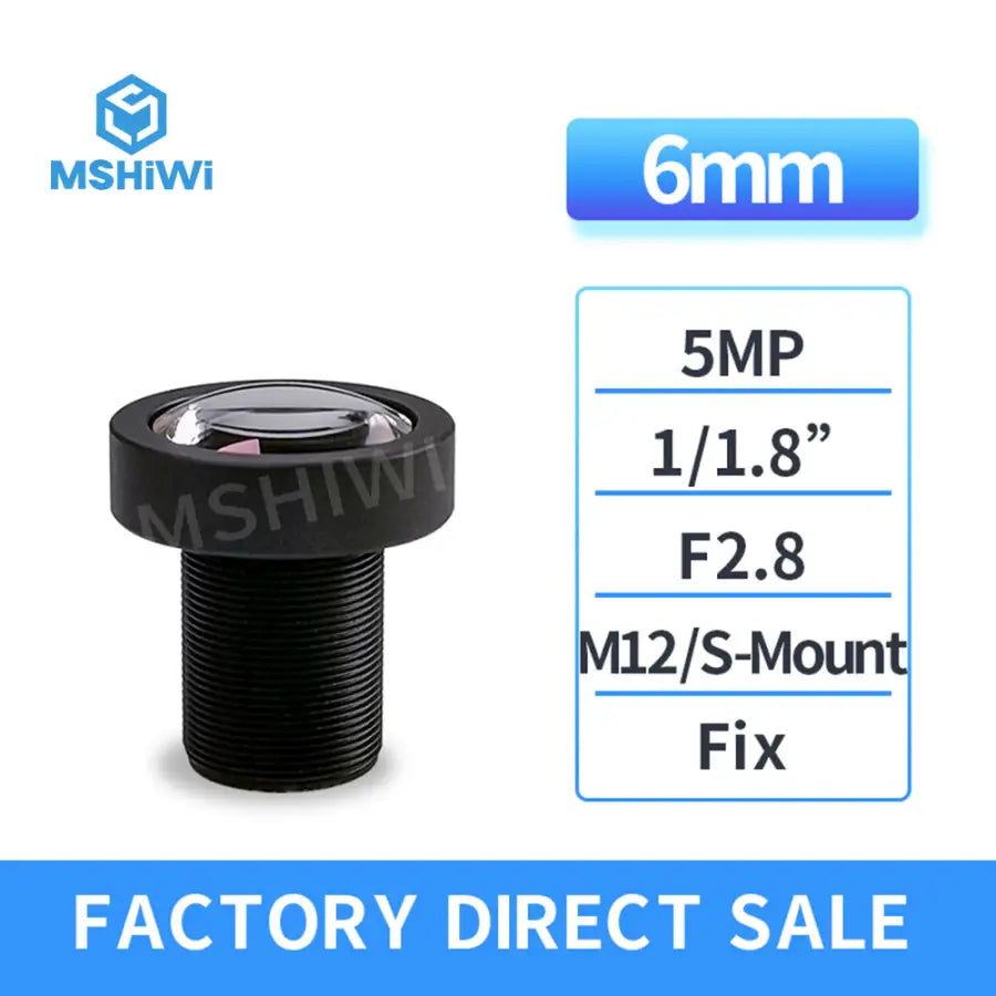 5.0MP 6mm F2.8 Fixed 1/1.8 Aperture M12/S Mount CCTV Lens -