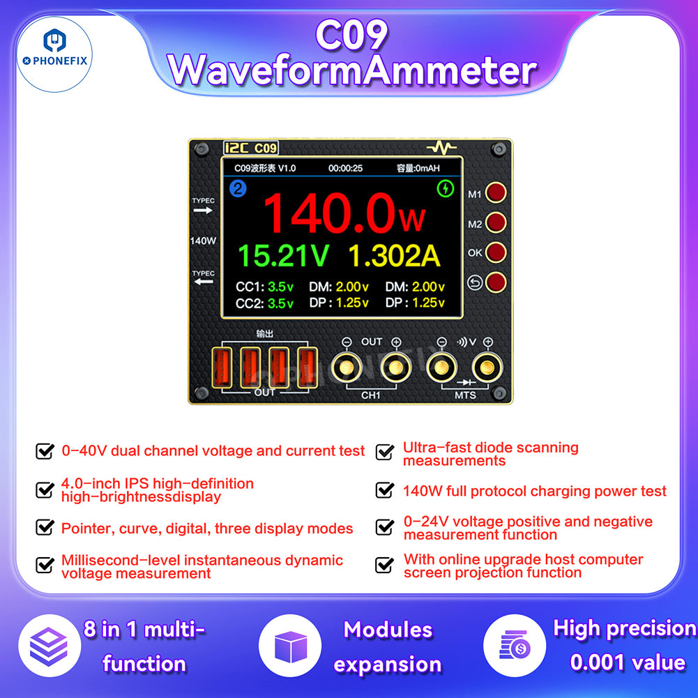 i2C C09 C10 Waveform Ammeter Voltage Measurement Charge Tester