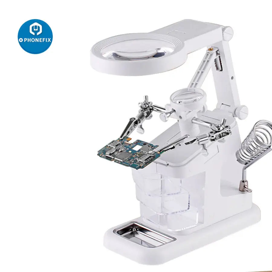 Magnifier Soldering Iron Stand With LED Alligator Clips