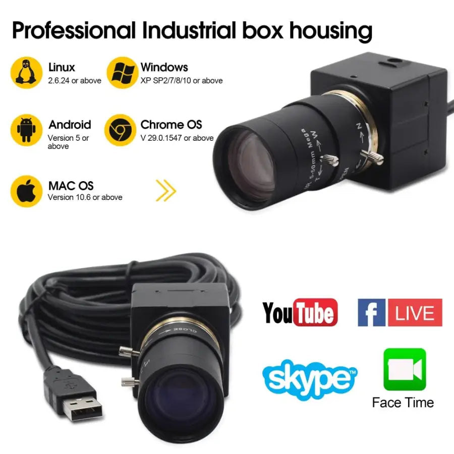 USB Webcam CCTV 5-50mm Varifocal Lens SONY HD 8MP USB Camera